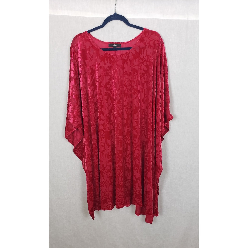 Ellos Velvet Red Floral Burnout Tunic Top Kaftan Oversized Fairy Whimsigoth 1X